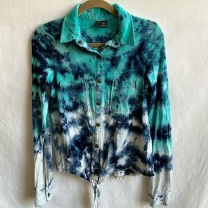 Fire Los Angeles tie-dye snap-front long-sleeve shirt, size L